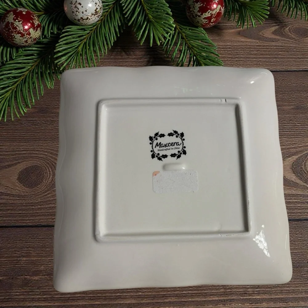 Maxcera Christmas Plates with a Red Truck and Tree Design-Set of 4